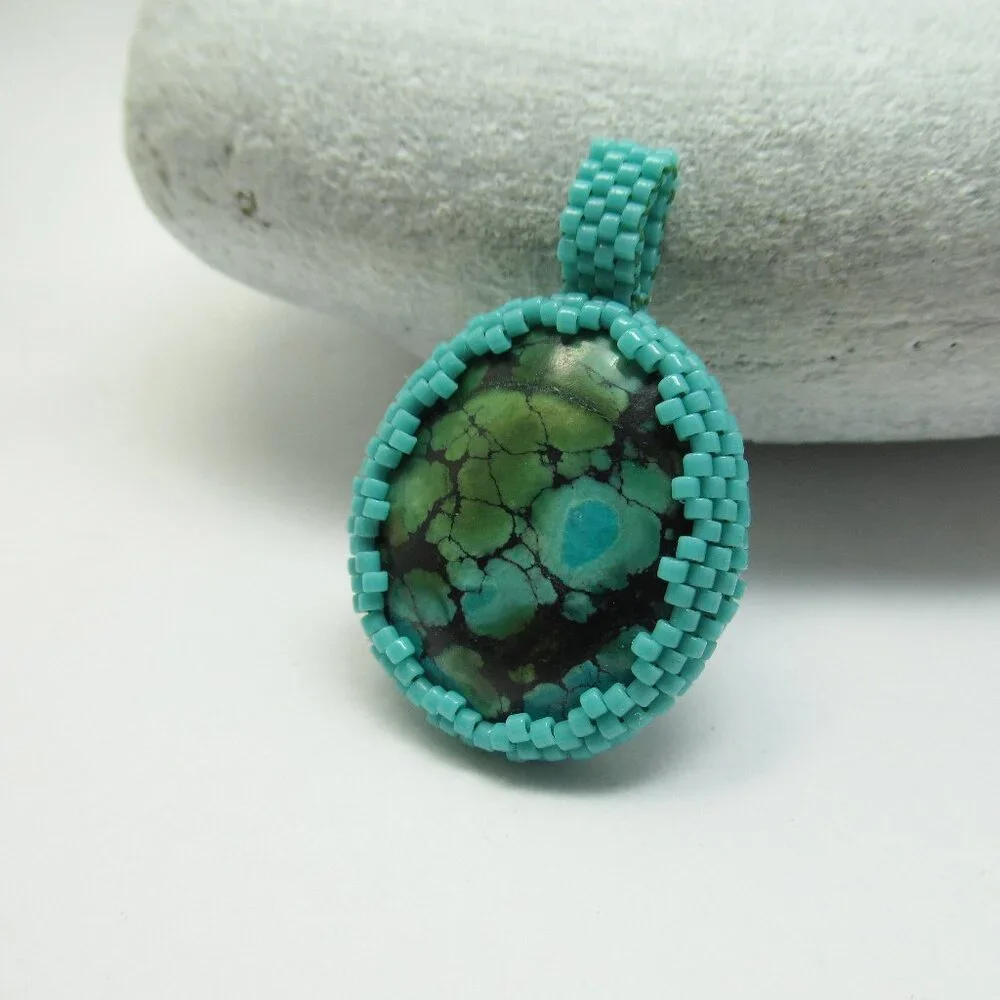 Handstitched Turquoise pendant - Picture 2 of 12